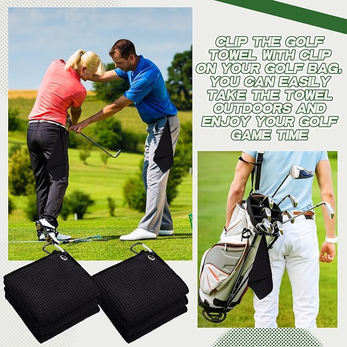 Batiyeer Golf Towels Bulk for Bags, 16"x16" Microfiber Waffle Pattern Golf Towel with Clip for Tournament, Club, Fitness