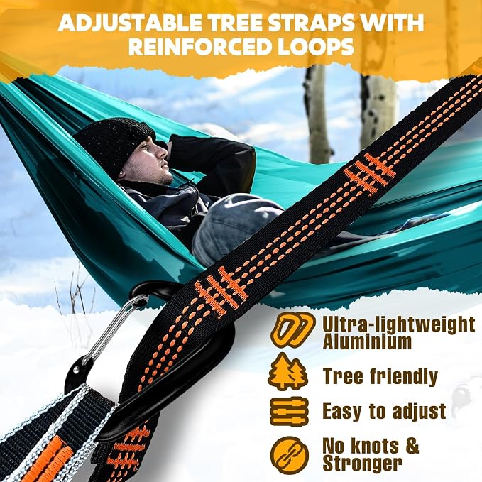 NATUREFUN Ultra-Light Travel Camping Hammock | 300kg Load Capacity,Breathable,Quick-Drying | 2 x Premium Carabiners,2 x Nylon Slings Included | Outdoor Indoor Garden