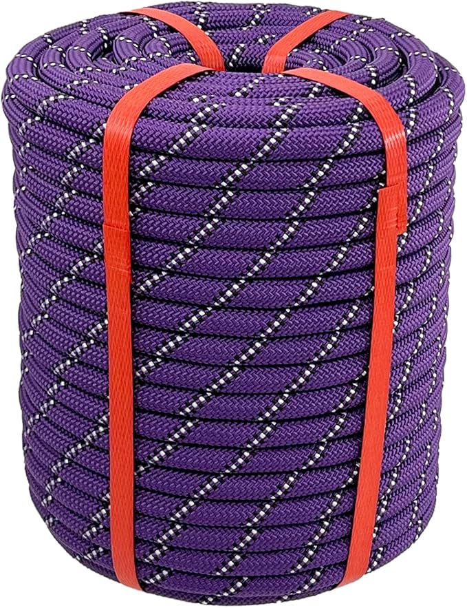 1/2 in x 150 ft Polyester Arborist Rigging Rope, Purple Braided Tree Climbing Rope 48 Strands for Farm Work and Swinging