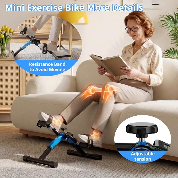 RYGEO Under Desk Bike Pedal Exerciser with LCD Display, Foldable Mini Exercise Bike for Arm & Leg Workout, Portable Desk Bike Peddler Machine for Seniors, Physical Therapy, Home Office