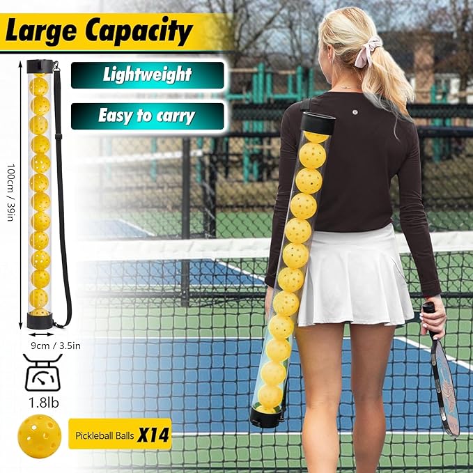 Pickleball Picker Upper Ball Holder, Pickleball Ball Picker Hopper Tube, Pickleball Pickup Tube - Lightweight Pickleball Retriever Collector with Shoulder Strap