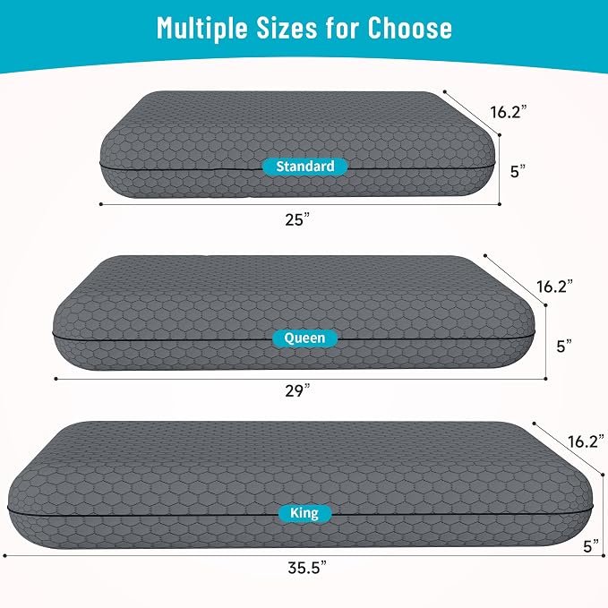 CushyOasis Memory Foam Pillows for Side, Back and Stomach Sleepers, Set of 2, Bed Pillow with Washable Cover and Breathable Mesh, Bed Pillow for Sleeping (Dark Grey，King Size)