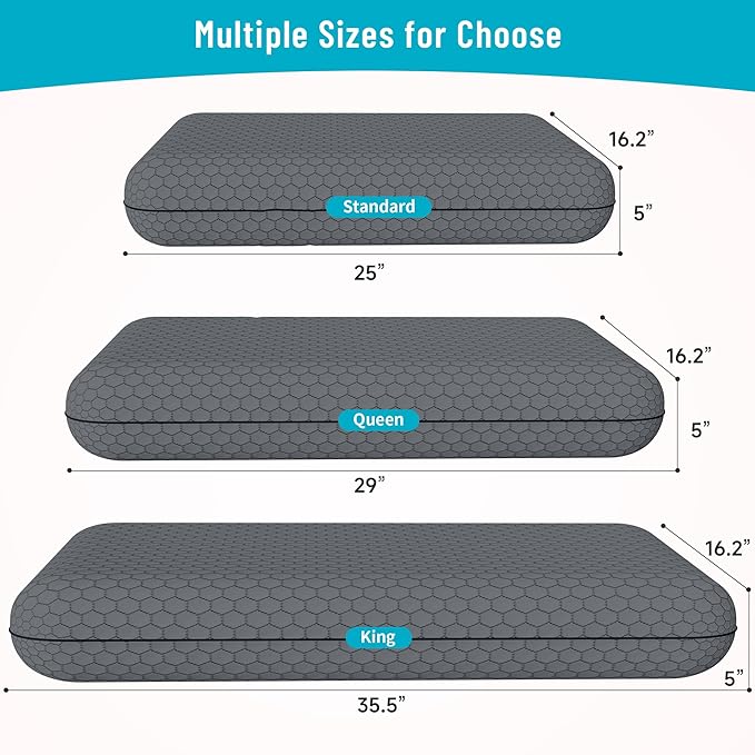CushyOasis Memory Foam Pillows for Side, Back and Stomach Sleepers, Set of 2, Bed Pillow with Washable Cover and Breathable Mesh, Bed Pillow for Sleeping (Dark Grey，Standard Size)