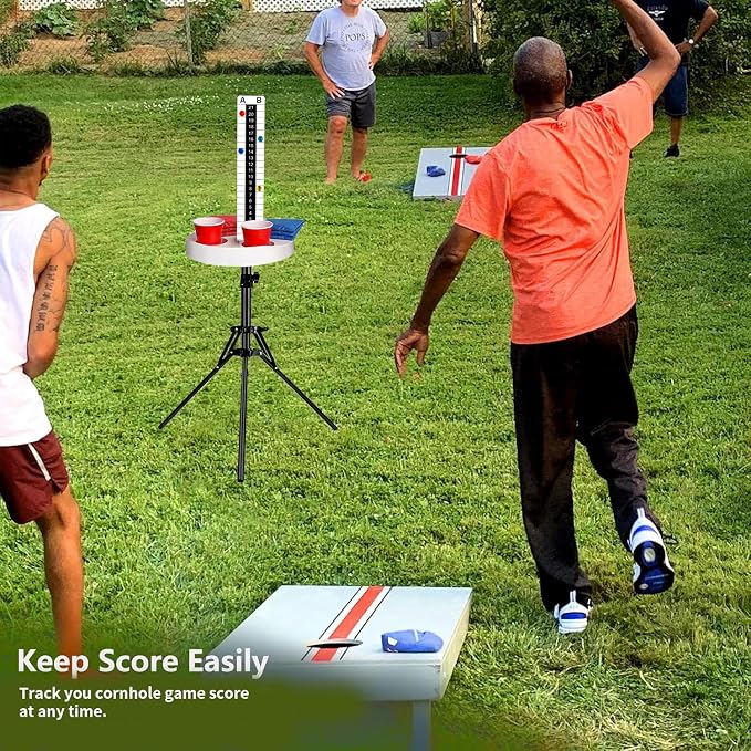 Cornhole Scoreboard with Drink Holders, 2 Sets Cornhole Score Keeper with Adjustable Foldable Tripod Stand, Magnetic Markers Corn Hole Game Accessories for Backyard, Outdoor Games