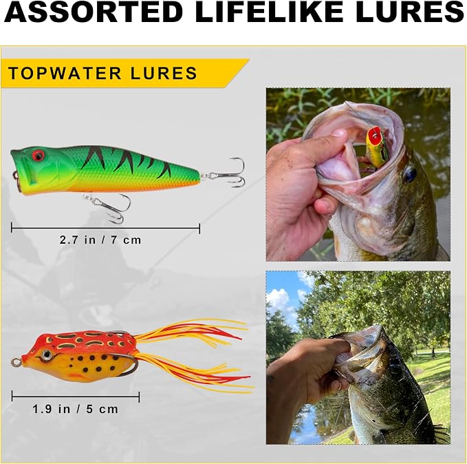 GOTOUR 128/209/240/265pcs Fishing Lures Kit with Tackle Box, All-in-1 Fishing Accessories Gear Set with Soft Lure, Minnow, Crankbait, Hooks, Sinkers, and Terminal Tackle Kit, Fishing Gifts for Men