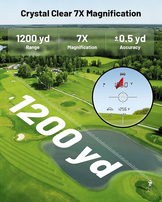 Golvia 30 Golf Range Finder 1200 Yards, 7X Magnification, Rangefinder with Slope On/Off, Flag Lock Vibration, Range Finder Golf Magnetic, USB-C Rechargeable