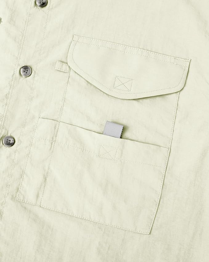 Alimens & Gentle Short Sleeve Fishing Shirt Wicking Fabric Sun Protection Casual Button Down Shirts