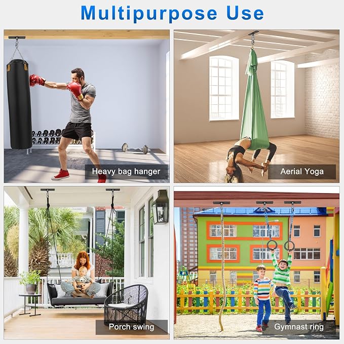 2Pack Ceiling Mount Swing Hanger with Bearing 900 LB Capacity Heavy Bag Hanger 360° Swivel Hook Hanging Chair Mount Stainless Steel Swing Hardware for Aerial Silks, Punching Bag, Hammock, Porch Swings