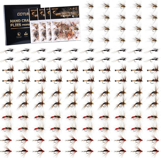 Goture Fly Fishing Flies Kit,25pcs/30pcs/100pcs Fly Fishing Lures,Dry Flies Wet Flies Streamers Nymphs Flies, Fly Fishing Assortment Kit for Bass Trout Salmon Fishing