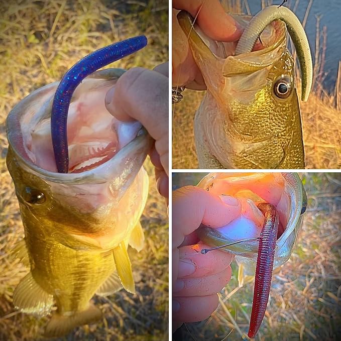 4"/5" Senko Worms Kit, Salt Impregnated Soft Plastic Lures | 30/50/78/100 Wacky Worms for Bass Fishing, Freshwater & Saltwater Applications,Artificial fishing bait