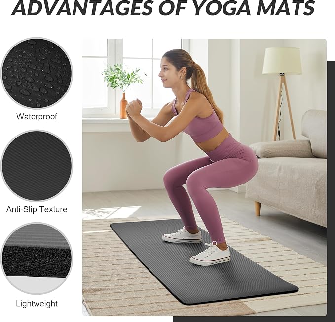 Signature Fitness Extra Thick High-Density Foam Yoga Mat – Multiple Thicknesses (1/2" & 1") / Multiple Colors – Double-Sided Non-Slip Surface – with Carrying Strap for Pilates, Yoga & Home Workouts