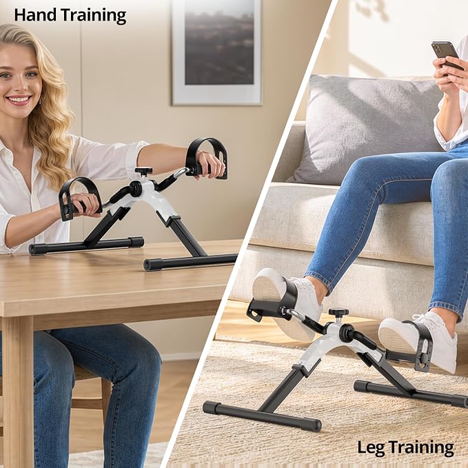 Folding Pedal Exerciser Mini Exercise Bike Under Desk Bike for Arms and Legs Workout, Portable Desk Bike Peddler Machine for Sedentary Officer & Seniors
