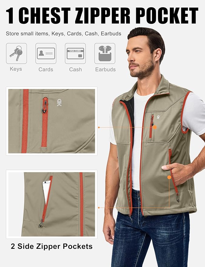 Little Donkey Andy Men's Lightweight Softshell Vest Windproof Sleeveless Jacket for Travel Hiking Running Golf