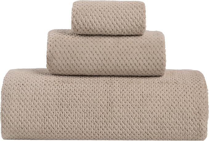 Extra Large Bath Sheet Set 3-Piece, 1 Bath Towel 40x80 Inches, 1 Hand Towel, 1 Washcloth, Soft Absorbent Quick Dry Microfiber Towel for Bathroom Beach Pool Gym Spa, Beige
