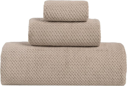 Extra Large Bath Sheet Set 3-Piece, 1 Bath Towel 40x80 Inches, 1 Hand Towel, 1 Washcloth, Soft Absorbent Quick Dry Microfiber Towel for Bathroom Beach Pool Gym Spa, Beige