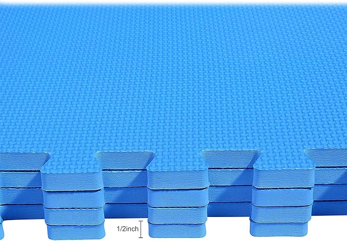 BalanceFrom Puzzle Exercise Mat 1/2" Thick, EVA Interlocking Foam Floor Tiles for Home Gym, Mat for Home Workout Equipment, Floor Padding for Kids, Blue, 24 in x 24 in x 1/2 in, 48 Sq Ft - 12 Tiles