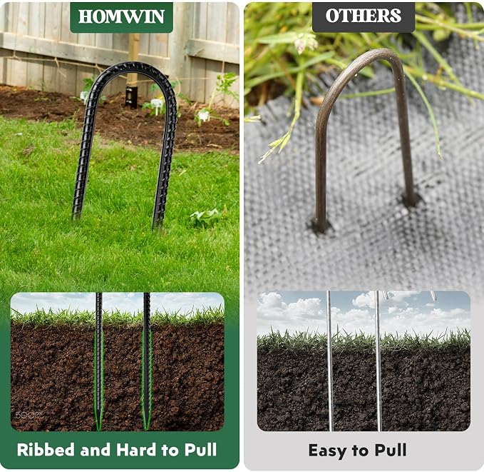 Homwin 12 inches 12-Pack Trampoline Stakes Anchors High Wind Stake Heavy Duty U Hooks for Ground Lawn Garden Yard Stakes for Decorations Swing Set Shed