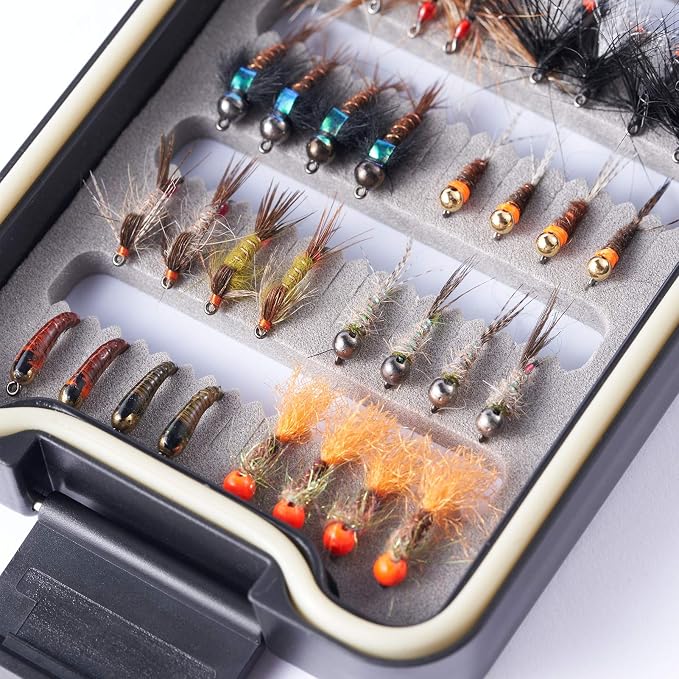 BASSDASH Fly Fishing Flies Kit Fly Assortment Trout Bass Fishing with Fly Box with Dry/Wet Flies, Nymphs, Streamers, Popper