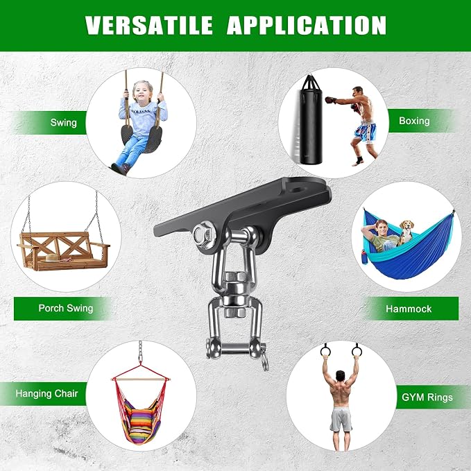 360° Swivel Swing Hanger Swing Ceiling Mount with Removable Hooks Hanging Chairs Hanger 1000 LBS Capacity Heavy Bag Hanger Swingset Hardware for Hammock Chair, Porch Swings, Aerial Silks, Tire Swing
