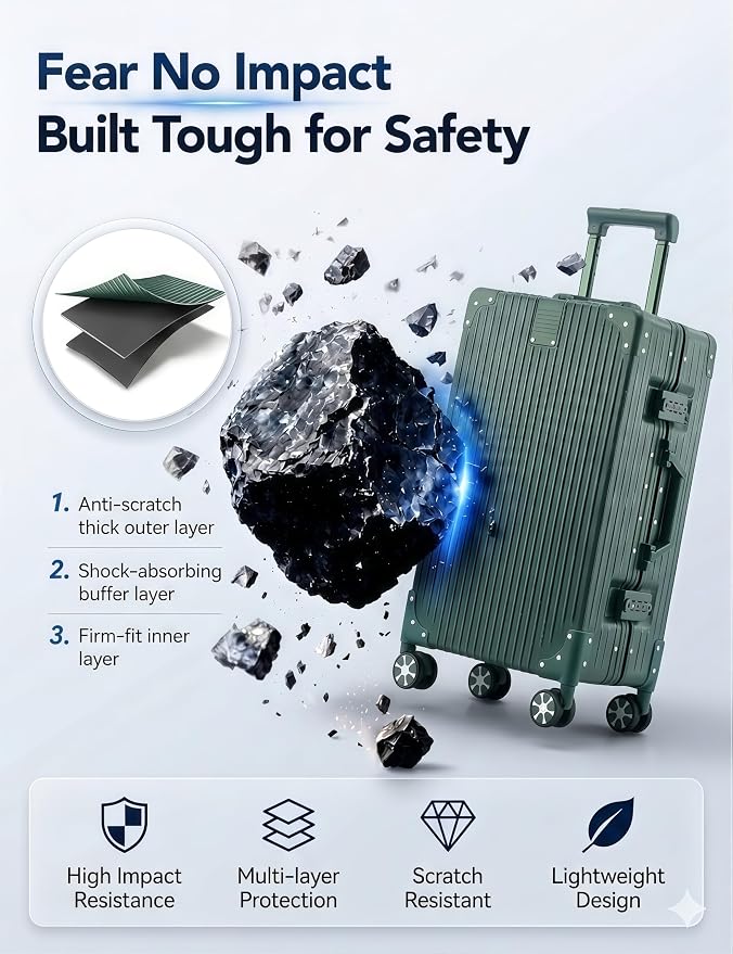 20 Inch Hard Shell Carry On Luggage, Zipperless Carry-on Suitcase with TSA Lock, Aluminum Frame & Spinner Wheels for Travel, 22x14x9 Airline Approved, Green