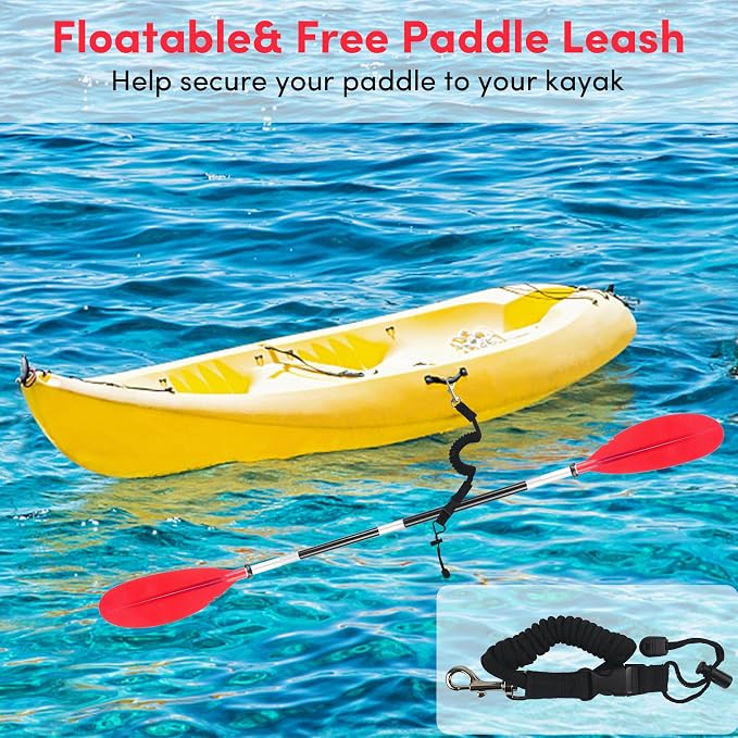 Kayak Paddles Adjustable 88in 4 Piece Kayak Oars Boat Paddles for Adults with Paddle Leash, Canoe Paddles for Kayaking Rafting Jet Ski Canoe Outdoor Kayak Water Sports and Safety Boat Accessories