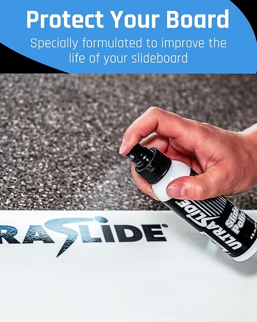 Lubricant Spray - 4oz Slide Board Polish - Odorless, Water Based, Multi-Surface Lubricant. Multi-Purpose - Exercise Equipment, Slide Boards, Tiles, Flooring - Surface Care. Made in USA