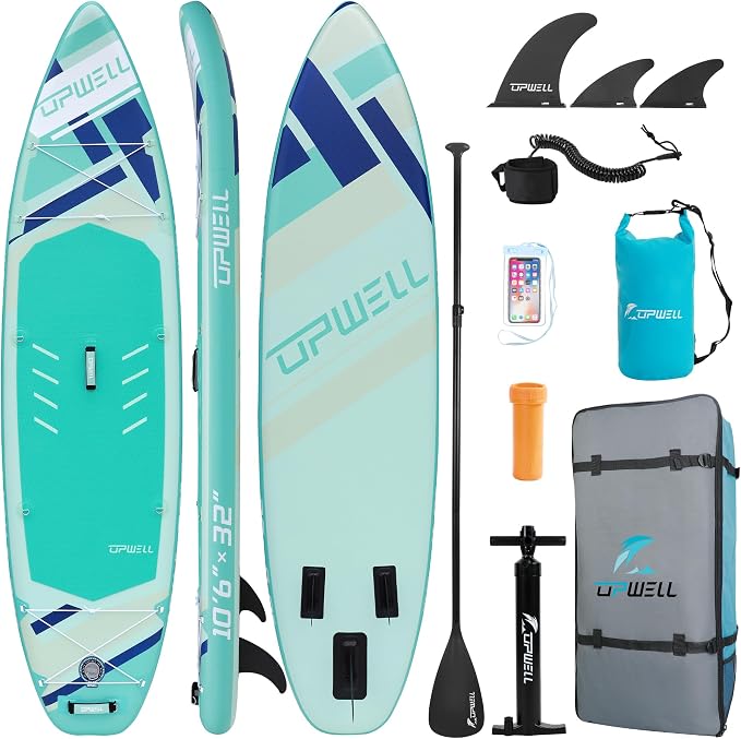 UPWELL 11’6”/11'2”/11'/10'8”/10'6”/10'2” Inflatable Stand Up Paddle Board with sup Accessories Including Backpack, Repairing Kits, Non-Slip Deck, Leash, 3 Fins, Paddle and Hand Pump
