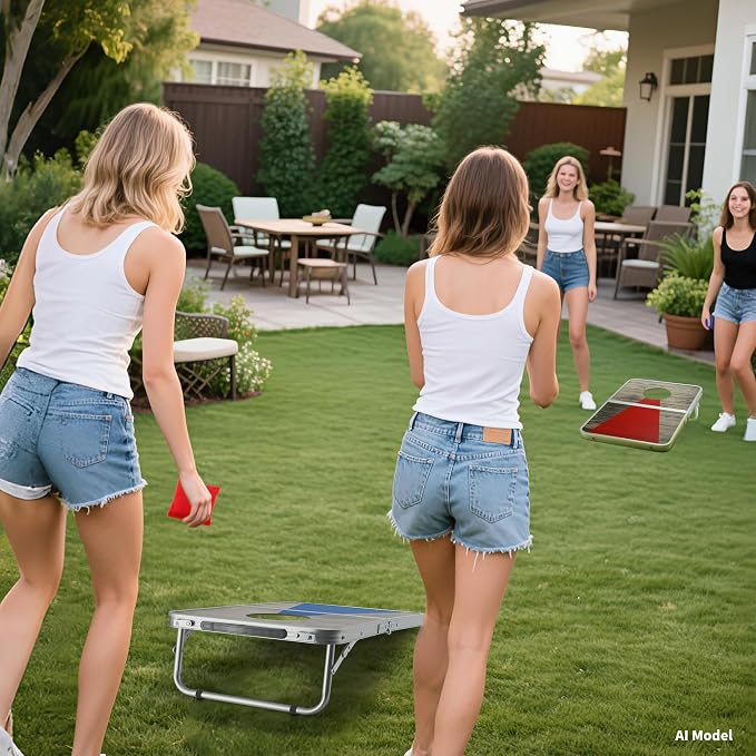 Foldable Lightweight Cornhole Board Set | Aluminum Alloy Edging,2x1.3ft,8 Bean Bags,Portable Corn Hole Games for Adults,for Outdoor Patio Travel Tailgate