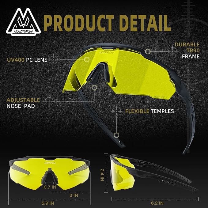 Shooting Glasses Anti Fog with High Definition Lenses, ANSI Z87+ Certified Tactical Safety Glasses for Men Women