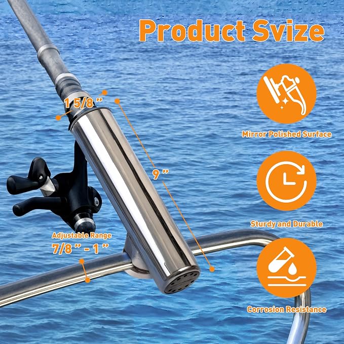 2 Pack Fishing Rod Holders for Boat Rail Mount, Stainless Steel Clamp on Rod Holder for Marine Boat, Fishing Boat, Pontoon, Jon Boat