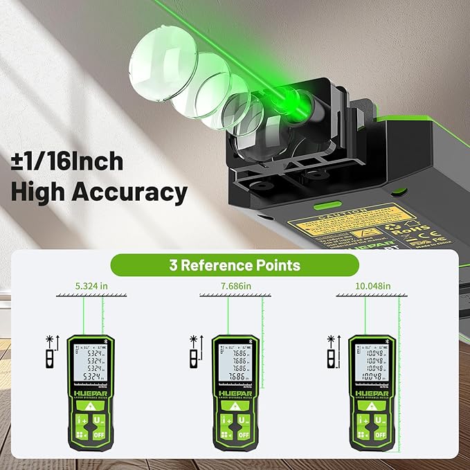 Huepar 330Ft Green Laser Measuring Tool with APP Control, 5 Years Warranty, Rechargeable Bluetooth Distance Meter, ±1/16" High Accuracy, Angle Sensor, Multiple Modes, IP54, for Home & Construction
