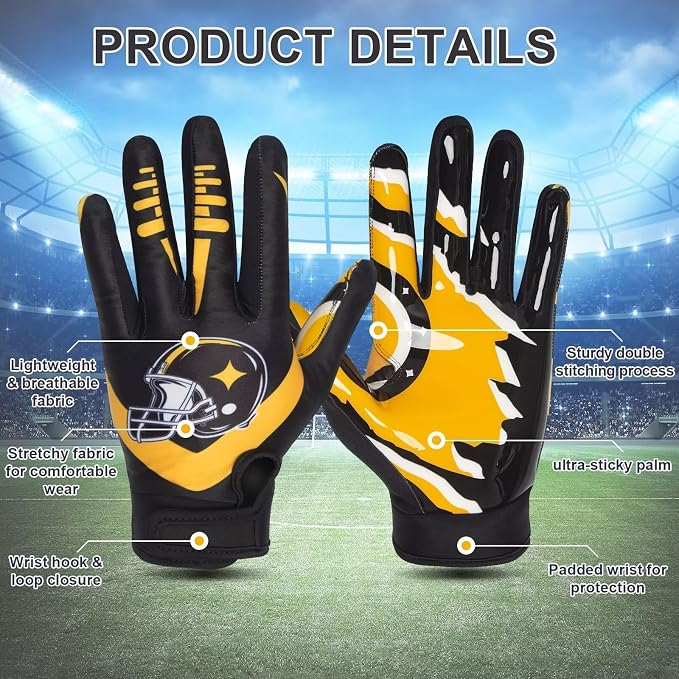 RIGWARL Football Gloves Adult Men, Youth Kids Football Gloves with Super Sticky Grip, Receiver Glove Adult Youth Kids Best Gift for Father‘s Day