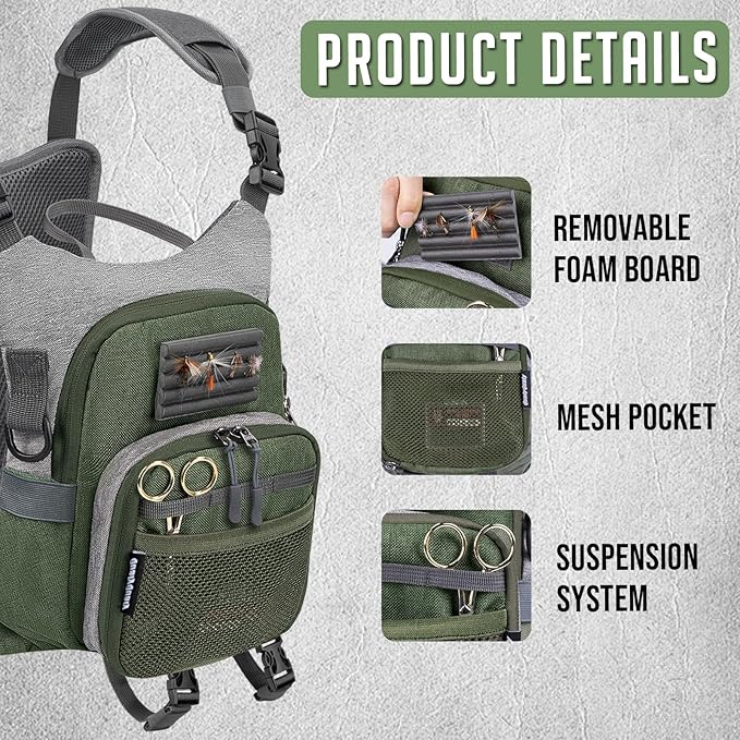 QulayQualy Fly Fishing Pack - Chest Pack with Work Station Lightweight Tackle Fishing Bag with Quick-Release