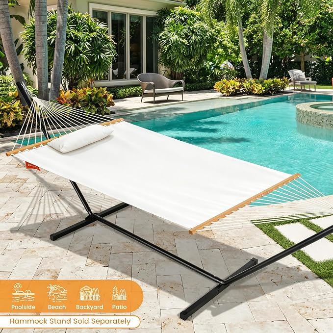Lazy Daze Hammocks 12 FT Sunbrella Fabric Hammock Non-Fading with Spreader Bars and Free Pillow Fits for 2 Persons, All Weather and Fade Resistant for Patio Yard, 450 lbs Capacity, Cast Pumice