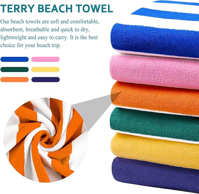 Genovega 6 Packs Oversized 72X40 Inch Stripe Beach Towel Thin Terry Set Extra Large XL Big Clearance Towels Soft Swim Pool Travel Accessories Essentials Camping Adults Men Women Gift Pink