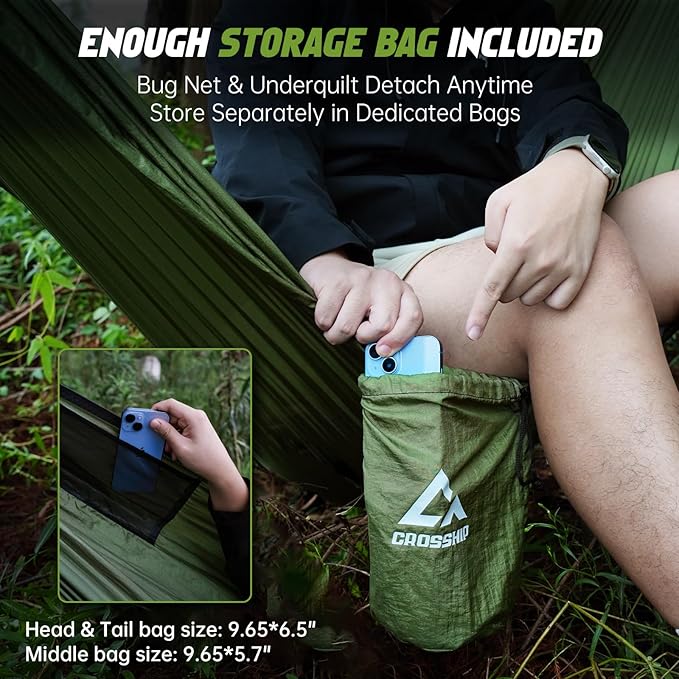 Camping Hammock with Mosquito Net with Built-in Underquilt - Built-in Quilt for Lightweight Soft Warm 4 Seasons, Great for Hiking Backpacking Camping Travel(Hold Up to 500lbs) - Olive Green
