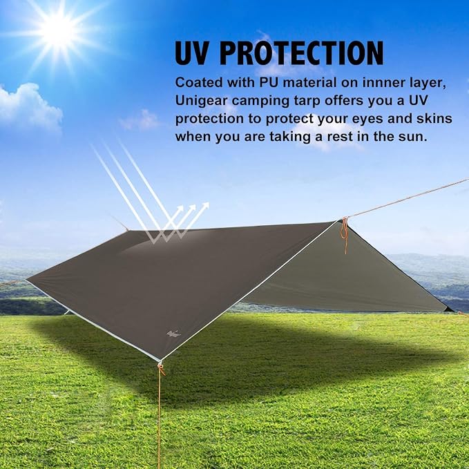 Unigear Hammock Rain Fly, 16.5/14.4/13.1/9.8ft Camping Tarp, UV Protection & Waterproof & Lightweight for Camping, Backpacking and Outdoor Adventure (Brown, 9.8 * 9.8ft)