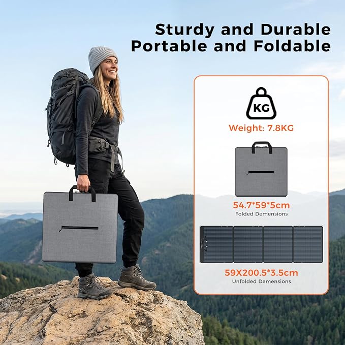 200W Portable Solar Panel for Power Station, 24% High Efficiency ETFE Foldable Solar Panel Charger, QC3.0, 5521+7909+35135, MC4 Output, Waterproof, for Outdoor Camping, RV, Emergency Power