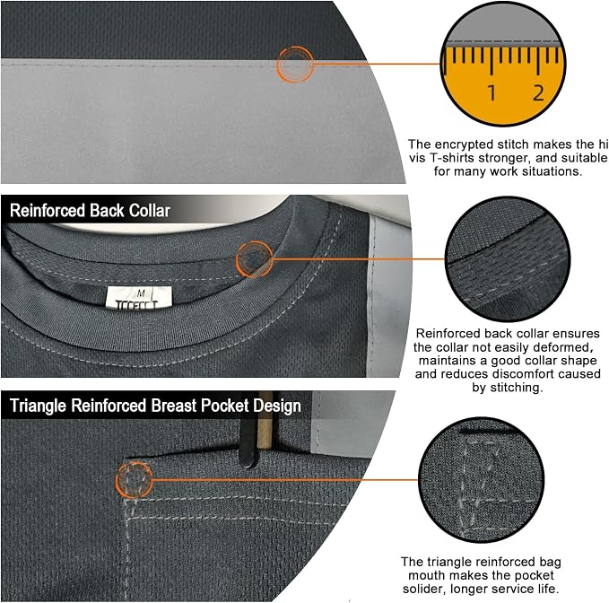 TCCFCCT Construction Shirts Class 3 High Visibility Shirts for Men, Hi Vis Reflective Safety Shirts for Men Women, Work Shirts with Short Sleeves, Durable & Breathable, DC-Black 5XL