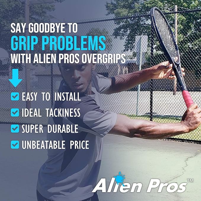 ALIEN PROS Tennis Racket Grip Tape - Precut and Dry Feel Tennis Grip - Tennis Overgrip Grip Tape Tennis Racket - Wrap Your Racquet for High Performance