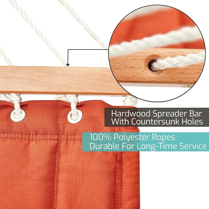 CHULIM Double Quilted Fabric Hammock with Hardwood Spreader Bars and Pillow 450 LBS Capacity 2 Person Large Hammock for Outdoor Patio Backyard Poolside - Terracotta