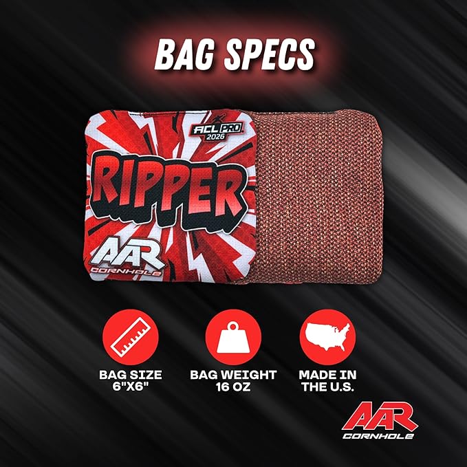 Ripper Cornhole Bags - ACL Pro Stamped 2026 - Set of 4 Bags - Made in The USA - Shock Edition