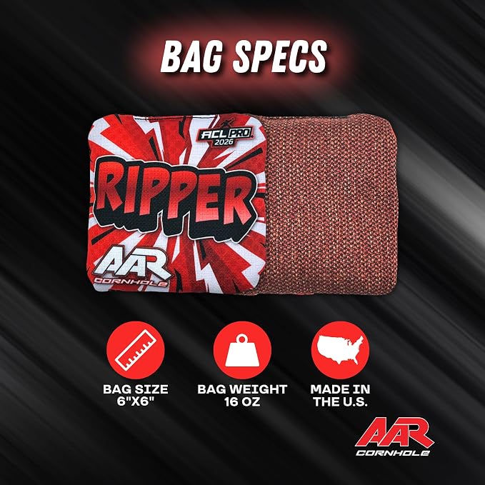 Ripper Cornhole Bags - ACL Pro Stamped 2026 - Set of 4 Bags - Made in The USA - Shock Edition