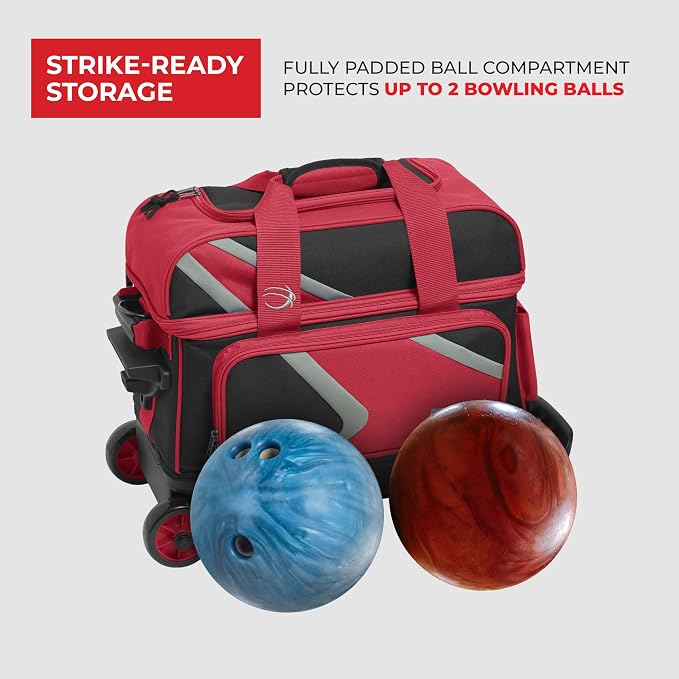 BSI Dash Roller Bowling Bag with Smooth Rolling Wheels, Padded Ball Compartment, Retractable Locking Handle, & Shoe Pocket