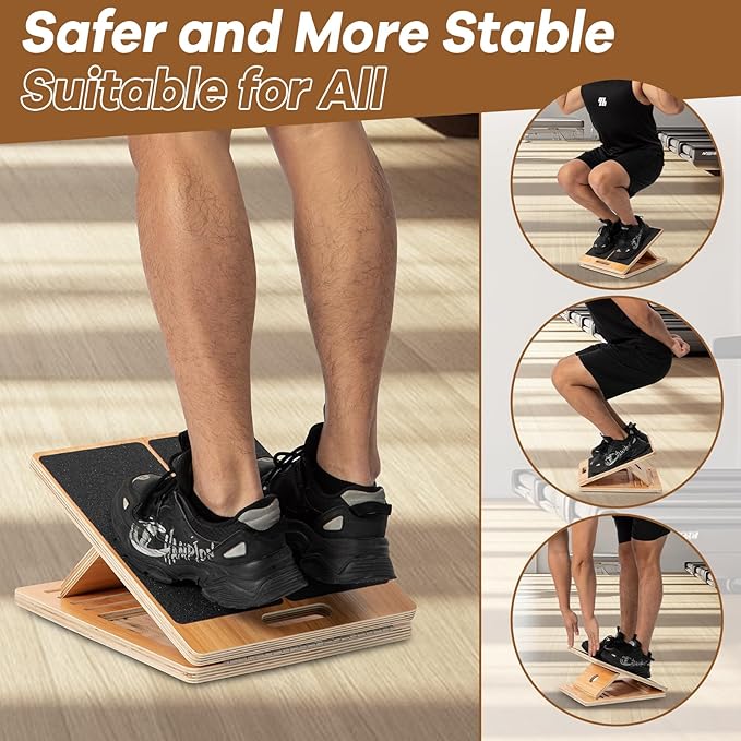 StrongTek 13" Large Yoga Foam Wedges (Pair) & Adjustable Wooden Slant Board Bundle – Ideal for Calf Stretch, Physical Therapy, and Stability Exercises