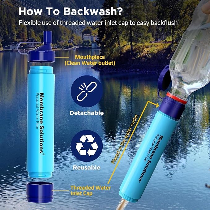 Membrane Solutions Personal Water Filter Straw (Pack of 4) Bundle with 2 Pieces Carry Case for Portable Travel and Storage
