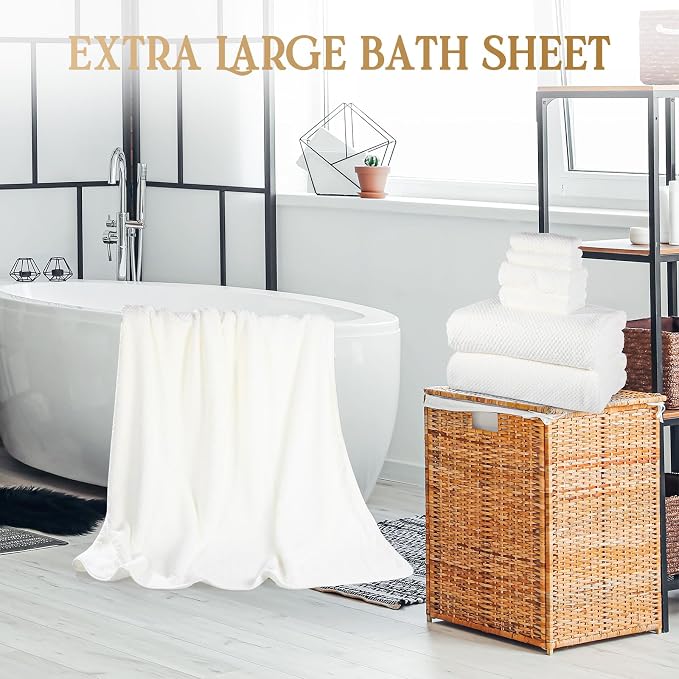 Peryiter Oversized Bath Towels Set of 6 for Adults 40x80 Inches Extra Large Bath Towel Sets Bathroom Sheets Jumbo Shower Towels Quick Dry Absorbent Soft Microfiber for Adults(White)