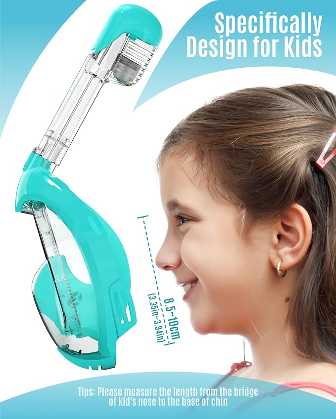 G2RISE Kids Snorkel Mask Full Face Snorkel Set, Snorkeling Gear for Kids with 180 Degree Panoramic View, Anti-Leak & Anti-Fog