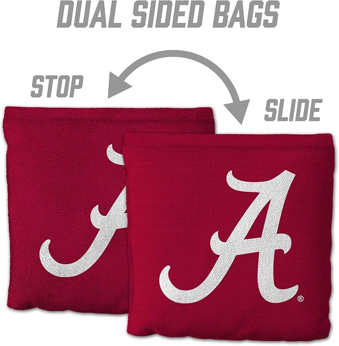 YouTheFan Officially-Licensed NCAA Set of 8 Cornhole Bags - All Weather Dual Sided Slide & Stop - Regulation Size with Carry case