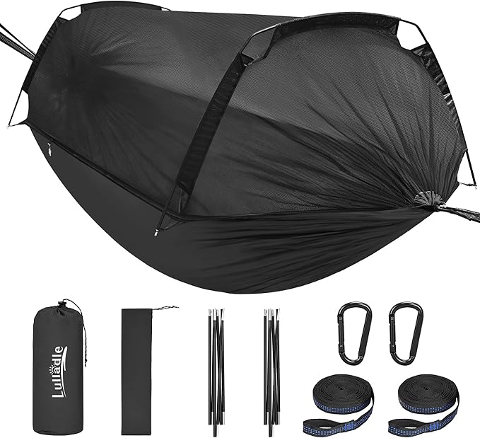 Lulladle Camping Hammock - 600lbs Capacity Portable Hammock with 2 Tree Straps and with Mosquito Net,Nylon Hanging Hammock Easy Setup and Pack for Outdoors Camping,Backpacking,Hiking - Double/Single